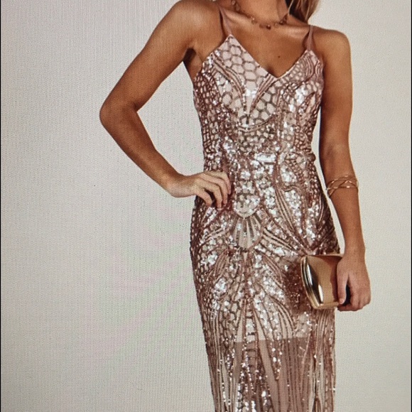 be my lover dress in rose gold sequin Ladivine J871 Elegant Fitted Sparkle Gown 8 / Rose Gold
